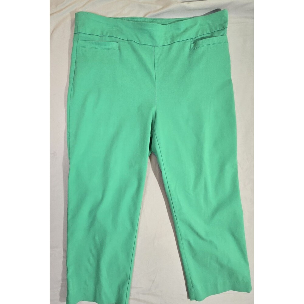 Zac & Rachel Womens Pull On Capri Pants Size 12 Green Stretch Casual